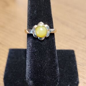 Yellow Green Faux Stone Silver Ring